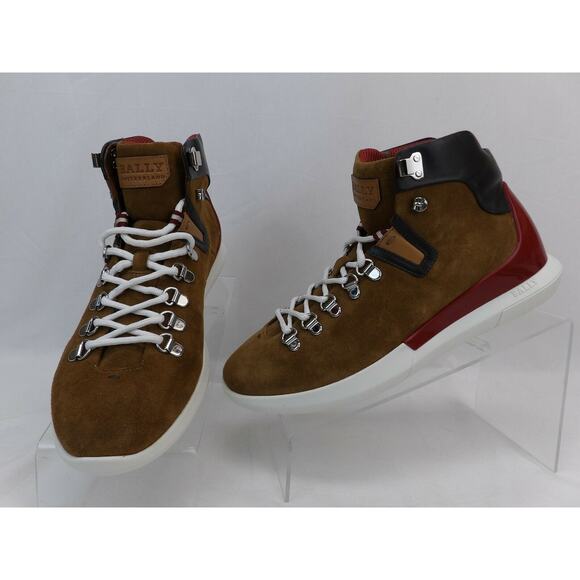 NIB BALLY AVYD TOBACCO SUEDE BLACK LEATHER LOGO TOP SNEAKERS 10.5 US 43.5 ITALY - Picture 9 of 12